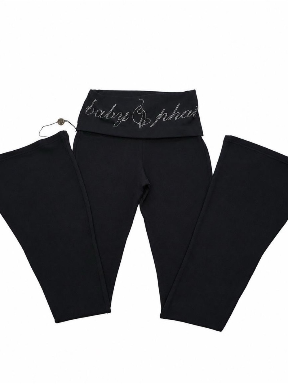 Baby Phat Black Fold-Over Waist Flare Leggings